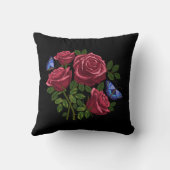 刺繍赤いバラ緑のブルーバタフライ クッション (裏面)