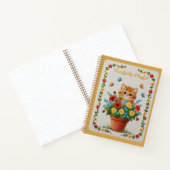 刺繍風の子猫とポピーの遊び心あふれるデザイン ノートブック (内部)