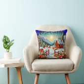 刺繍風の屋外 冬のクリスマスの情景 クッション (椅子)