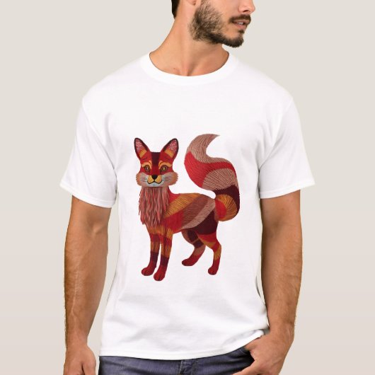 刺繍風キツネグラフィックTシャツ - 鮮やかな Tシャツ (正面)