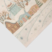 刺繍風クリスマスの雪景色の村のシーン 薄葉紙 (詳細)