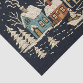 刺繍風クリスマススノービレッジシーン ブルー 薄葉紙 (詳細)