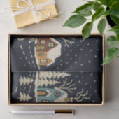 刺繍風クリスマススノービレッジシーン ブルー 薄葉紙 (ギフト)