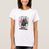 刺繍風クリスマスツリー – パステルメリークリスマス Tシャツ (正面)