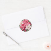 刺繍風ピンクのクリスマスプエルセッティア ラウンドシール (封筒)