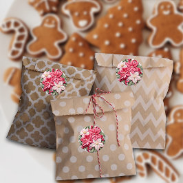 刺繍風ピンクのクリスマスプエルセッティア ラウンドシール