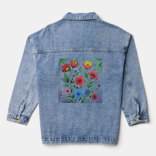 刺繍風フラワーデニムジャケット デニムジャケット (裏面)
