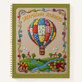 刺繍風熱気球デザインのDreamscape Journeysノート ノートブック