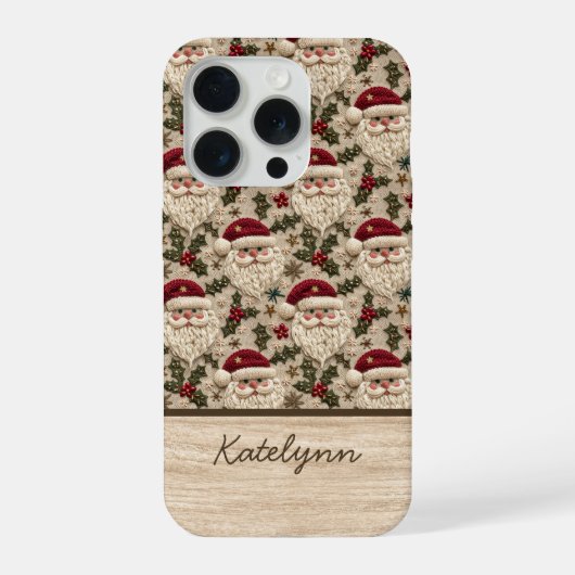 刺繍風3Dサンタクロースのスマホケース(名入れ可能) iPhoneケース (裏面)