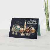 刺繍 クリスマス 雪の村 シーン 青 (正面)