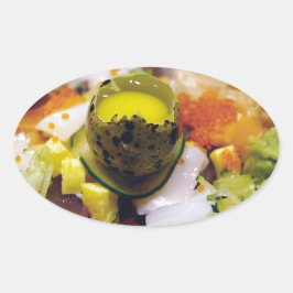 刺身さけマグロの魚介類キャビア日本の 楕円形シール