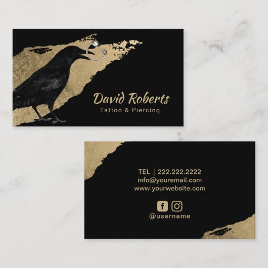 刺青と刺し通し黒色の金ゴールドブラシストローク 名刺 (正面/裏面)