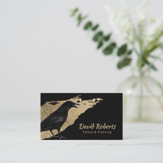 刺青と刺し通し黒色の金ゴールドブラシストローク 名刺 (スタンド正面)