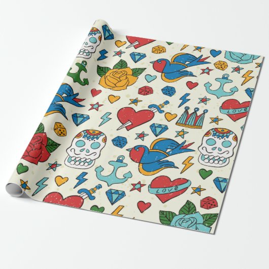 刺青の継ぎ目のない模様。  ラッピングペーパー (アンロールド)