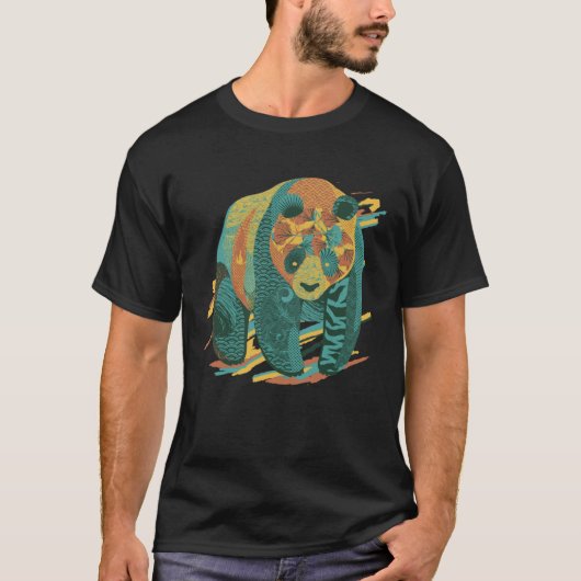 刺青カラフルパンダ熊アジア動物パンダ Tシャツ (正面)