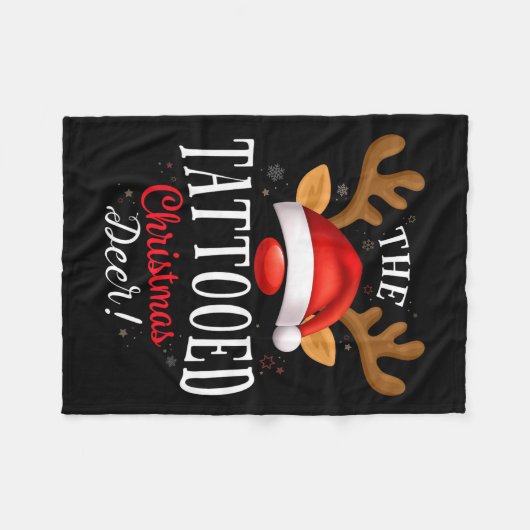 刺青クリスマスディアーPjsクリスマスファミリーマッチング フリースブランケット (正面(横))