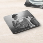 刺青セーラーガールヴィンテージB&W写真 コースター (左側)