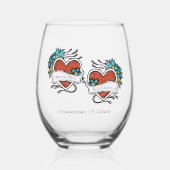 刺青ハート、Tattoo Graphic 結婚's ステムなしワイングラス (正面)