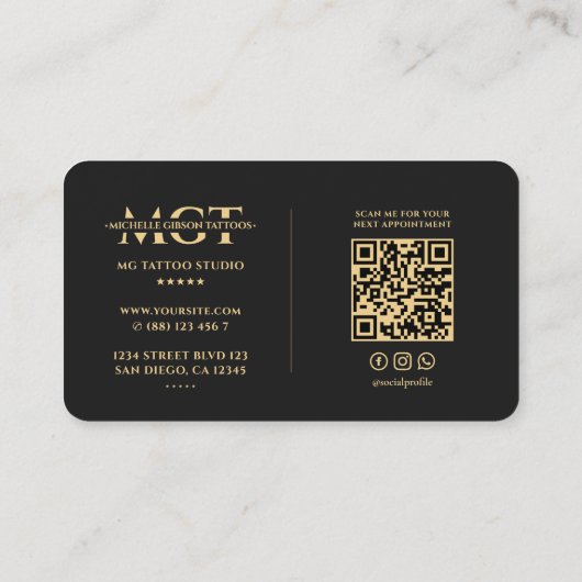 刺青モダン家タトゥーアーティストモノグラムブラック 名刺 (裏面)