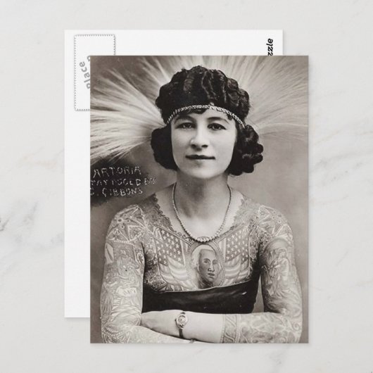 刺青レディースヴィンテージ黒白 ポストカード (正面/裏面)