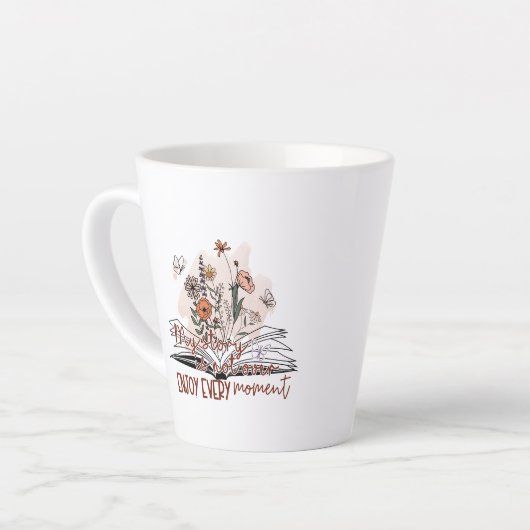 刻々楽しむとメッセージ前向き カフェラテマグ (左アングル)