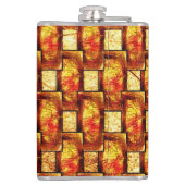 刻まれて染色された茶色のオレンジ色の長方形のプレート フラスク (裏面)