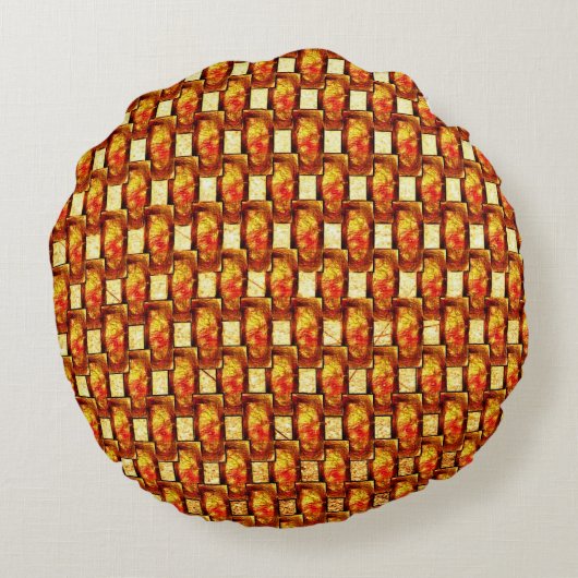 刻まれて汚れたオレンジ色の茶色のプレート ラウンドクッション (裏面)