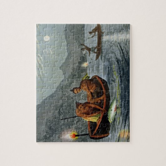 刻まれる北アメリカの軽い魚釣りに火をつけて下さい ジグソーパズル (縦)