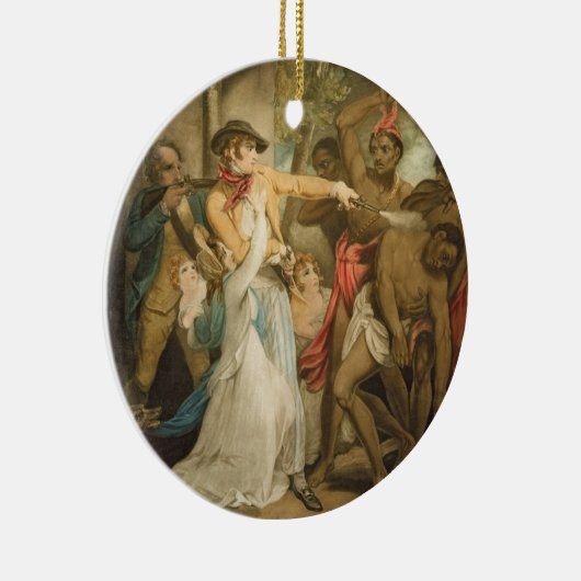 刻まれる野蛮人によって攻撃される解決家族 セラミックオーナメント (右)