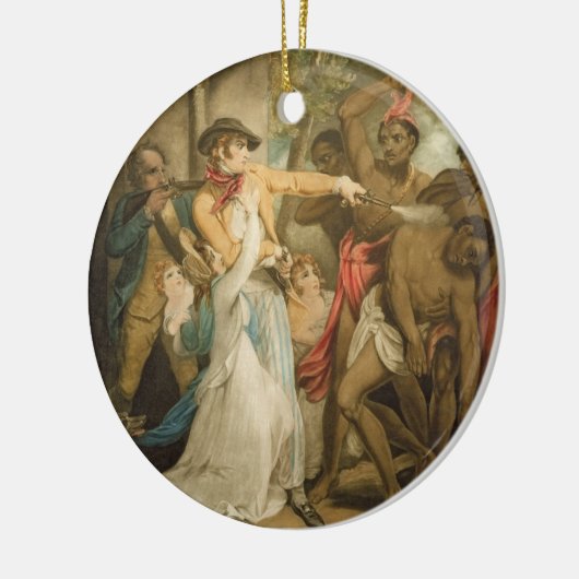 刻まれる野蛮人によって攻撃される解決家族 セラミックオーナメント (左)