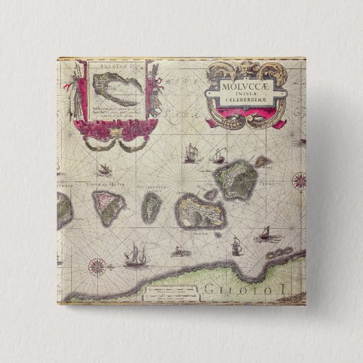 刻まれるMoluccan島の地図 缶バッジ (正面)