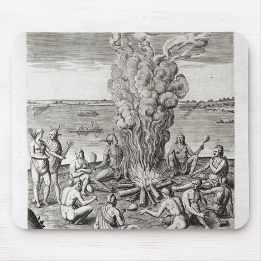 刻む火のまわりで祈っているインディアン マウスパッド (正面)