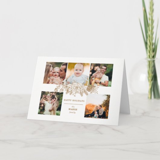 刻エレガントみ金ゴールドクリスマスフローラ5 – 写真 シーズンカード (正面)