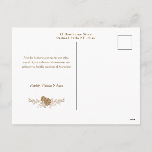 刻エレガントみ金ゴールドクリスマスフローラ5 – 写真 シーズンポストカード (裏面)