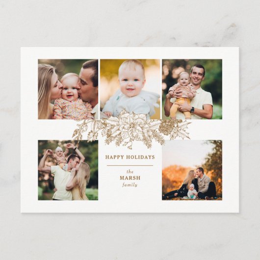刻エレガントみ金ゴールドクリスマスフローラ5 – 写真 シーズンポストカード (正面)