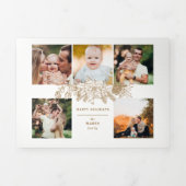 刻エレガントみ金ゴールドクリスマスフローラ5 – 写真 三つ折りクリスマスカード (カバー)