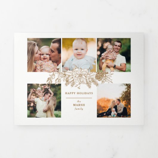 刻エレガントみ金ゴールドクリスマスフローラ5 – 写真 三つ折りクリスマスカード (カバー)