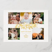 刻エレガントみ金ゴールドクリスマスフローラ5 – 写真 箔シーズンカード (正面)