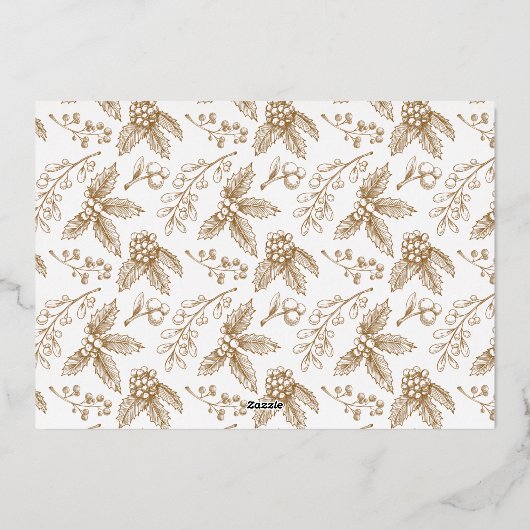 刻エレガントみ金ゴールドクリスマスフローラ5 – 写真 箔シーズンカード (裏面)