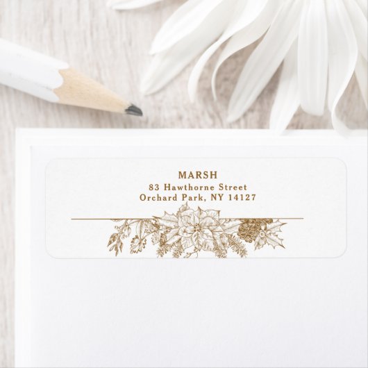 刻エレガントみ金ゴールドクリスマスフローラ ラベル (インサイチュ)