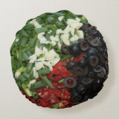 刻カラフルんだ食べ物 ラウンドクッション (裏面)