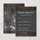 刻入レザー ブラックボード ウェディング RSVP (正面/裏面)