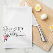 刻印されたヴィンテージフランスのタイポグラフィ キッチンタオル (四つ折り)