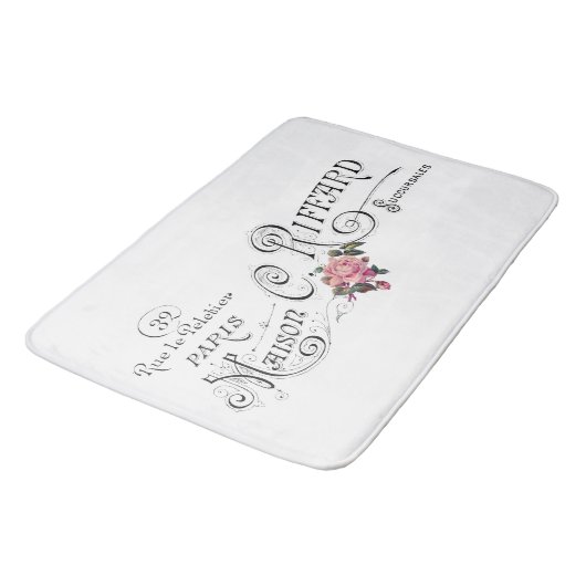 刻印されたヴィンテージフランスのタイポグラフィ バスマット (アングル)