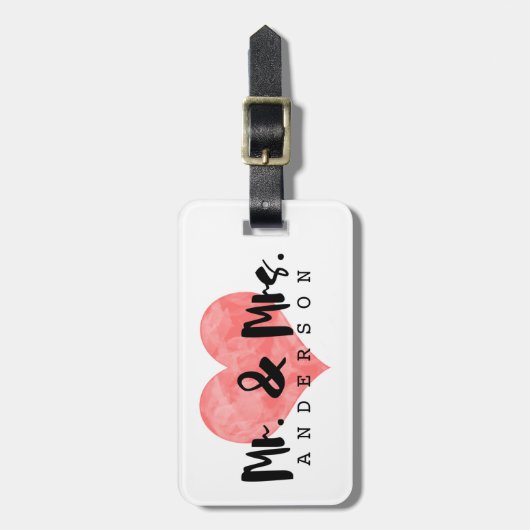 刻印された素朴ハートミスター&ミセス・モノグラム ラゲッジタグ (正面縦)
