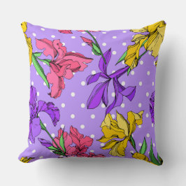 刻印インクアートパープルワイルドフローラルヴィンテージ模様 クッション