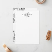 刻印エレガントB&Wフローラ(モノグラム付) ノートカード (正面/裏面インサイチュ)