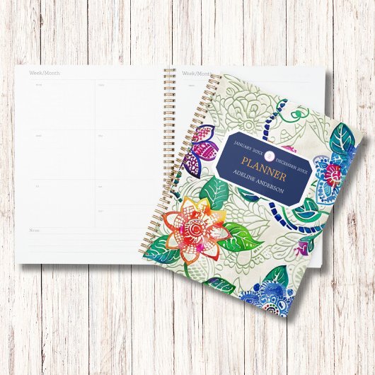 刻印カラフルされた花ビジネスのロゴモノグラム プランナー手帳