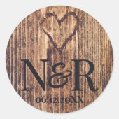 刻印ハート素朴ウッドキュートファームハウス結婚ズ ラウンドシール (正面)