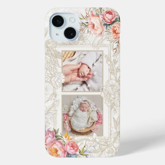 刻印ピンク色のガーリーフローラ2枚フォト Case-Mate iPhoneケース (裏面)